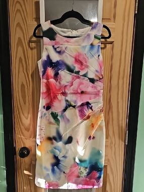 Calvin Klein White Floral Watercolor Sheath Dress